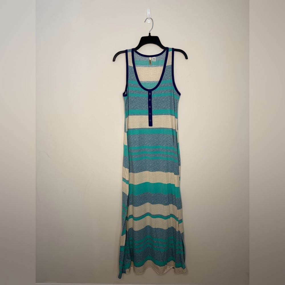 Route 66 Teal and Cream Striped Maxi Dress